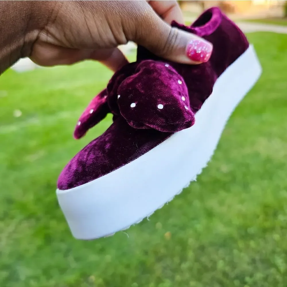 Rebecca Minkoff Stacey Studded Burgandy Velvet Slip On Sneakers.